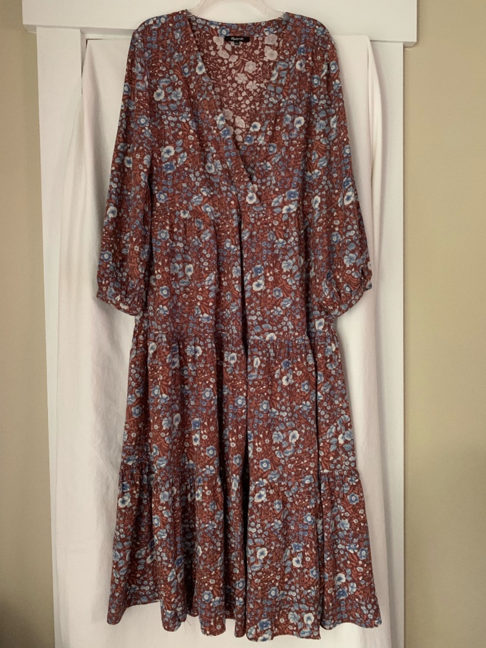 Madewell woodland floral long sleeve wrap front midi dress